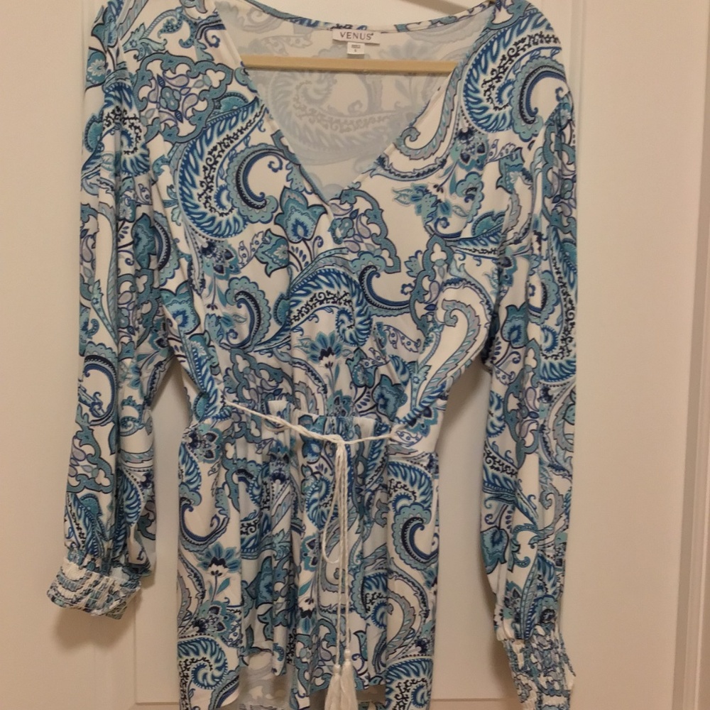 Venus Paisley Long Sleeve Top with Tie at Waist - Size L - Picture 3 of 7